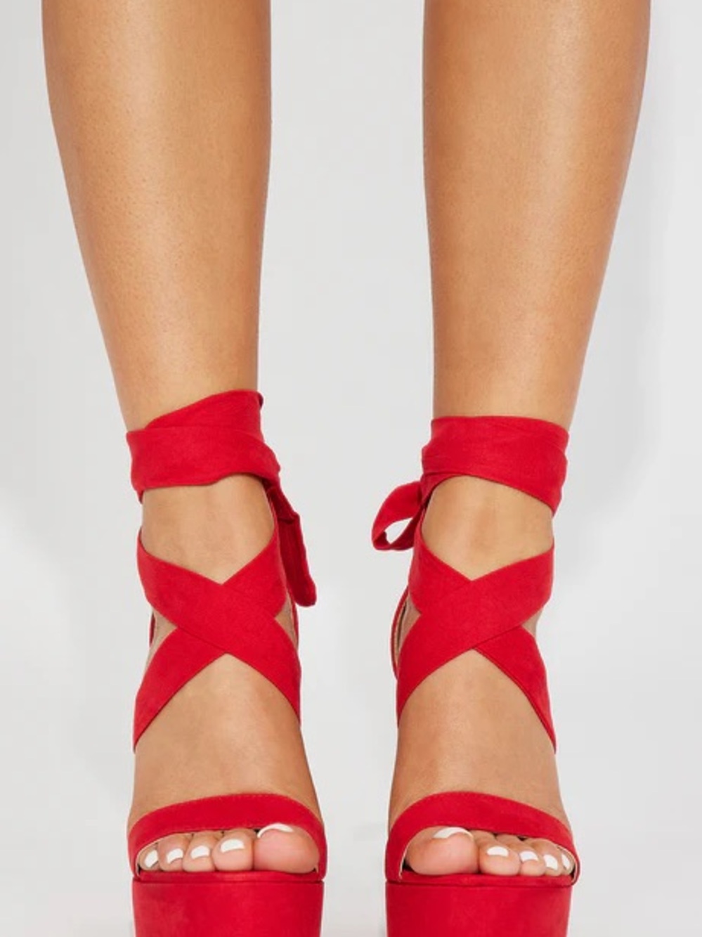 Fashion Nova Red Lace-Up Platform Heel Sandals